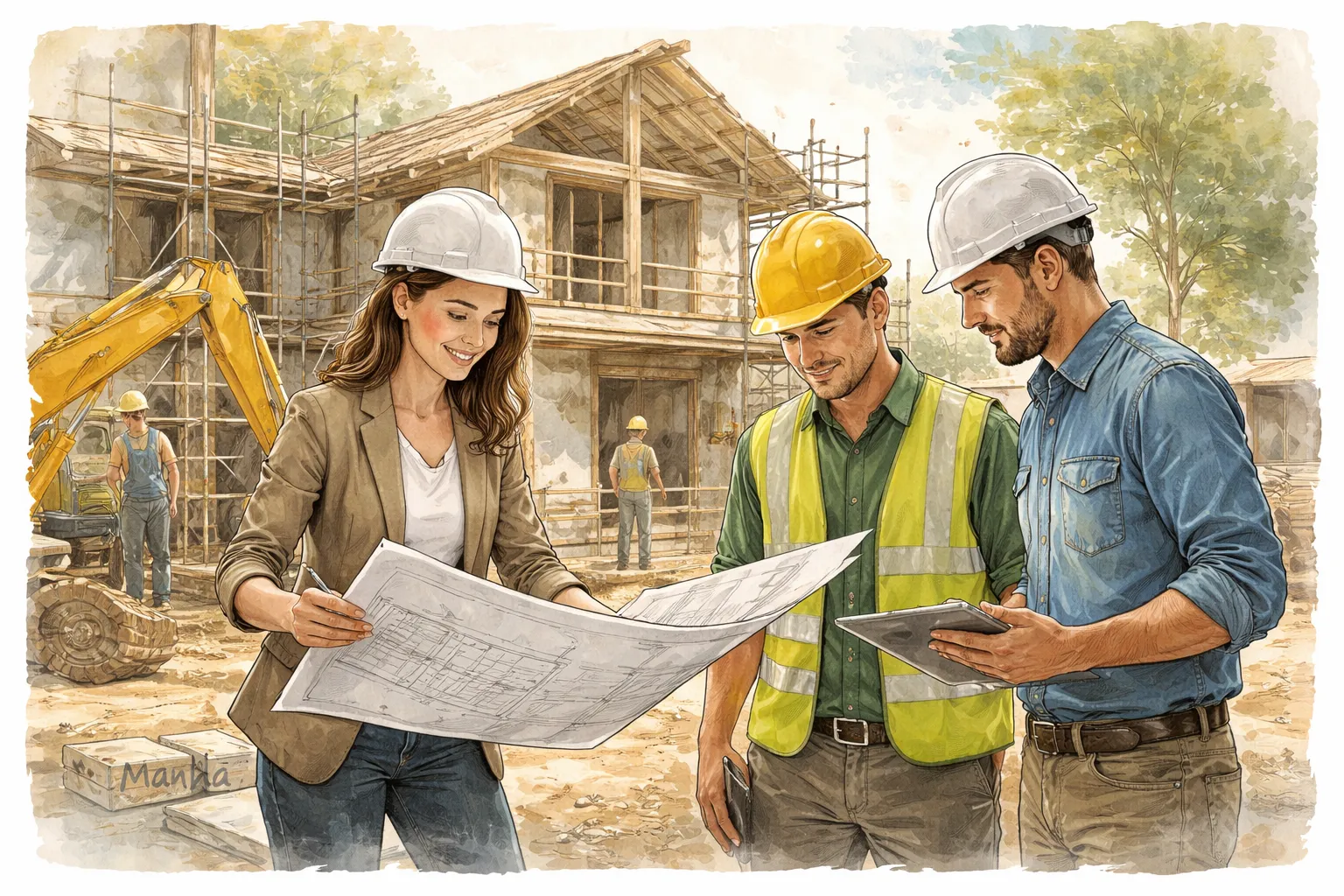 Arquitetos em supervisão de obra