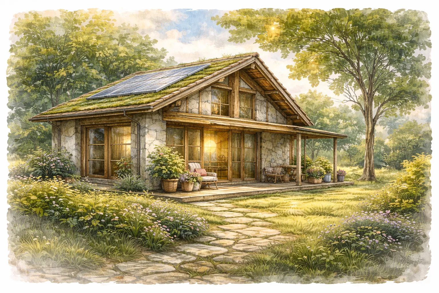 Casa construída com princípios de bioconstrução